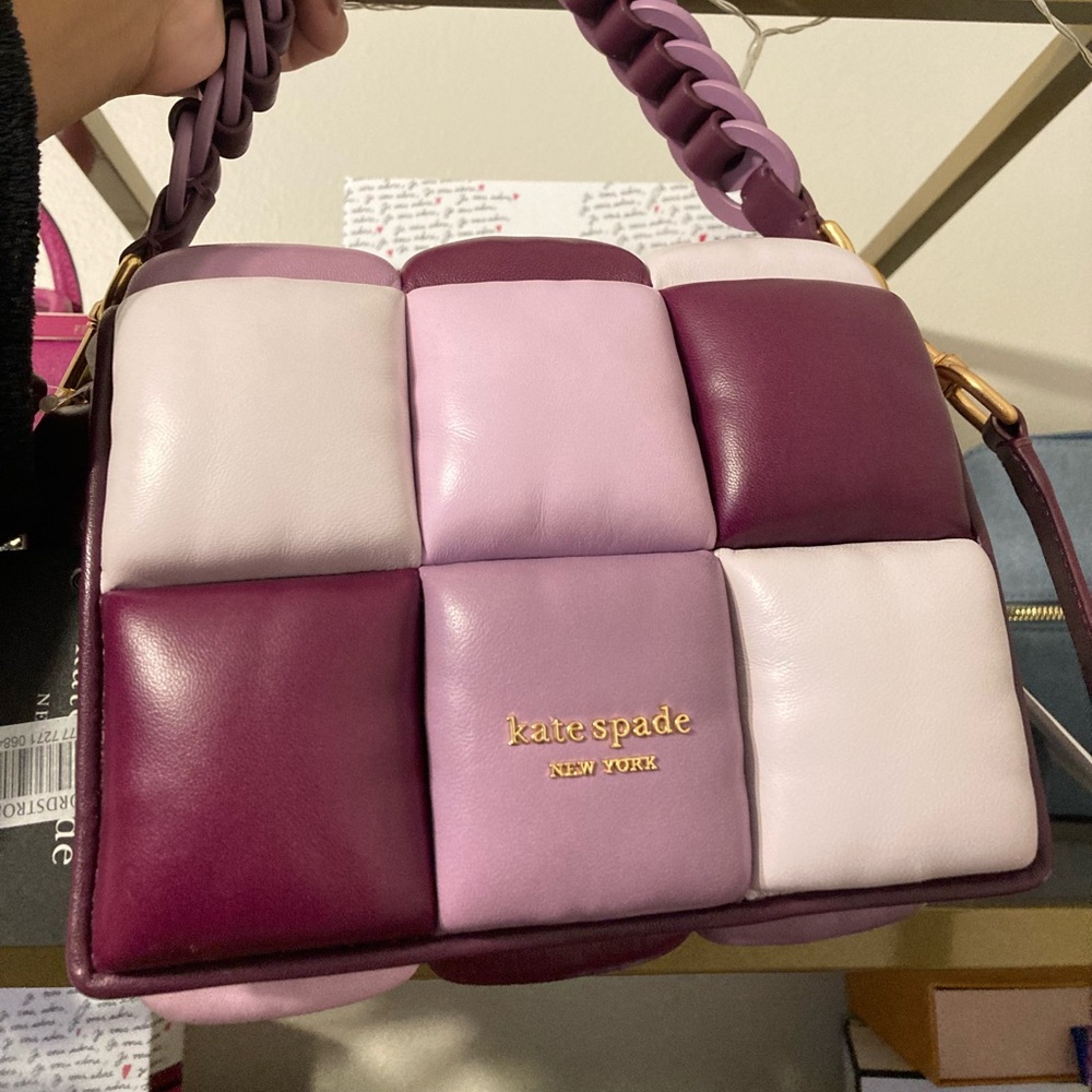 NWT $528 retail kate spade Quilted Patchwork Crossbody Bag in Plum & Lilac Boxxy - Picture 2 of 12